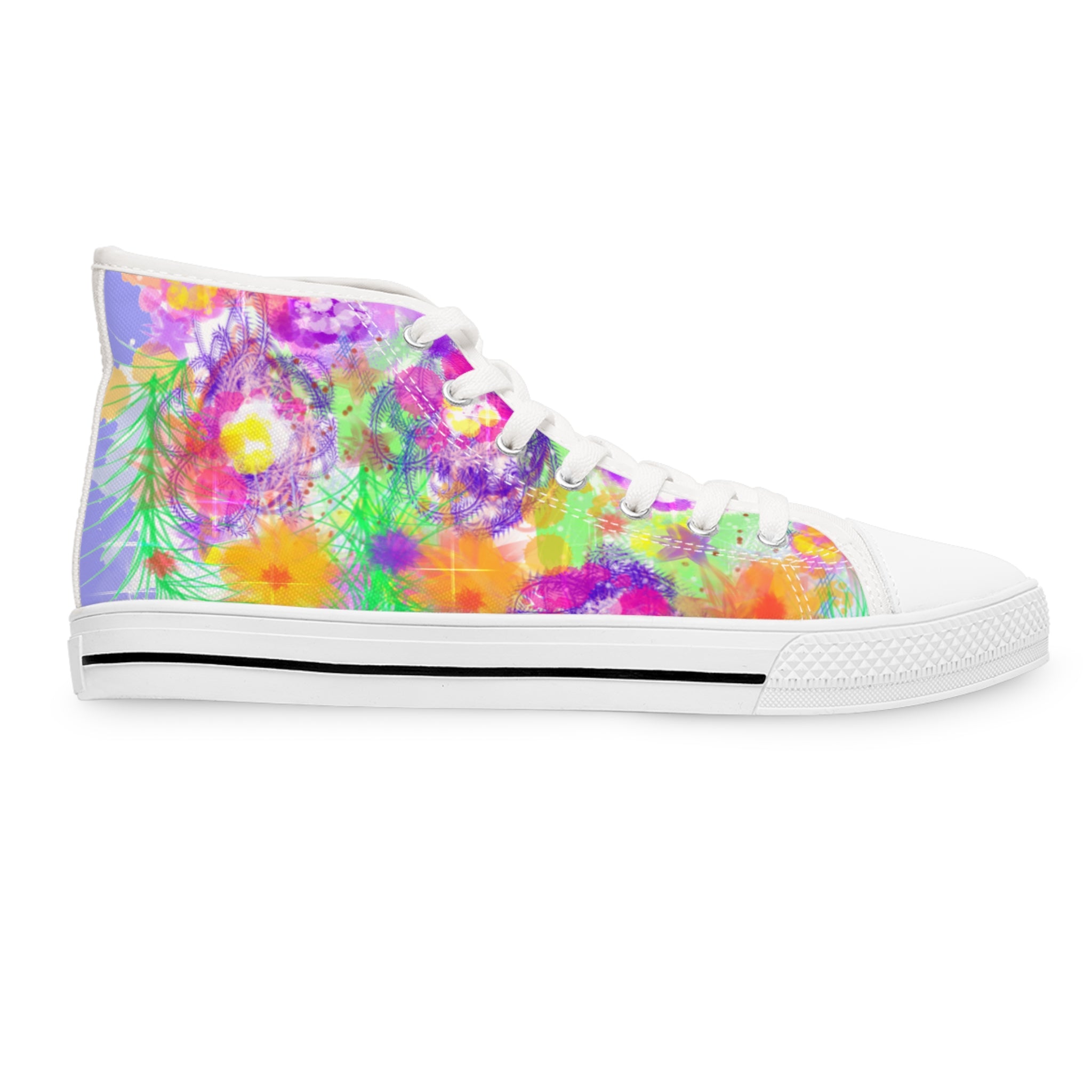 High Top Sneakers - Bright Tie-Dye Floral Print for Women