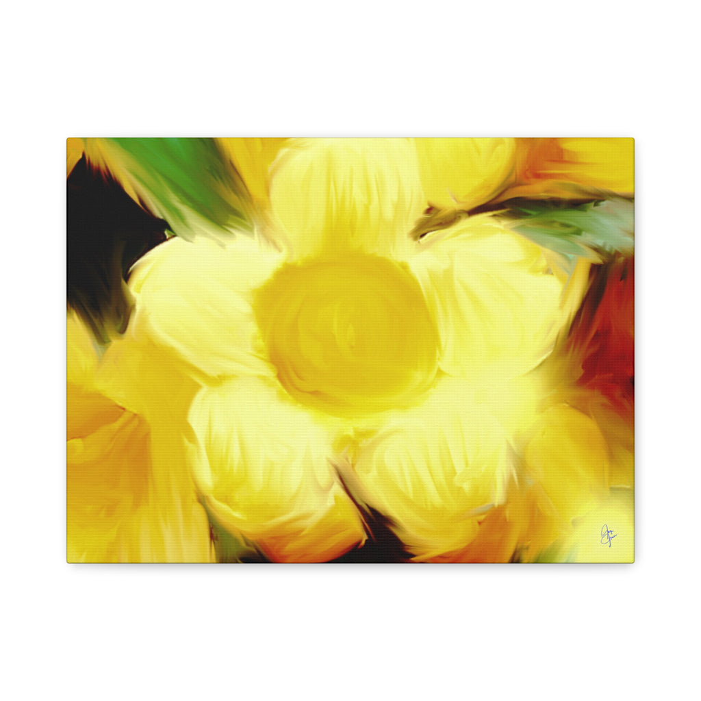 Yellow Floral Canvas Wall Art – Bright Sunflower-Style Painting, Matte Stretched Print