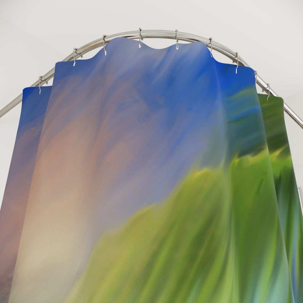 Shower Curtain — Abstract Ocean Wave Art, Soothing Blue & Green Bath Decor