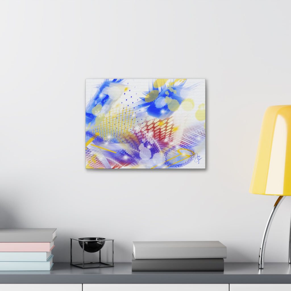 Abstract Blue & Yellow Art Canvas Print — Stretched 1.5" with Red Border