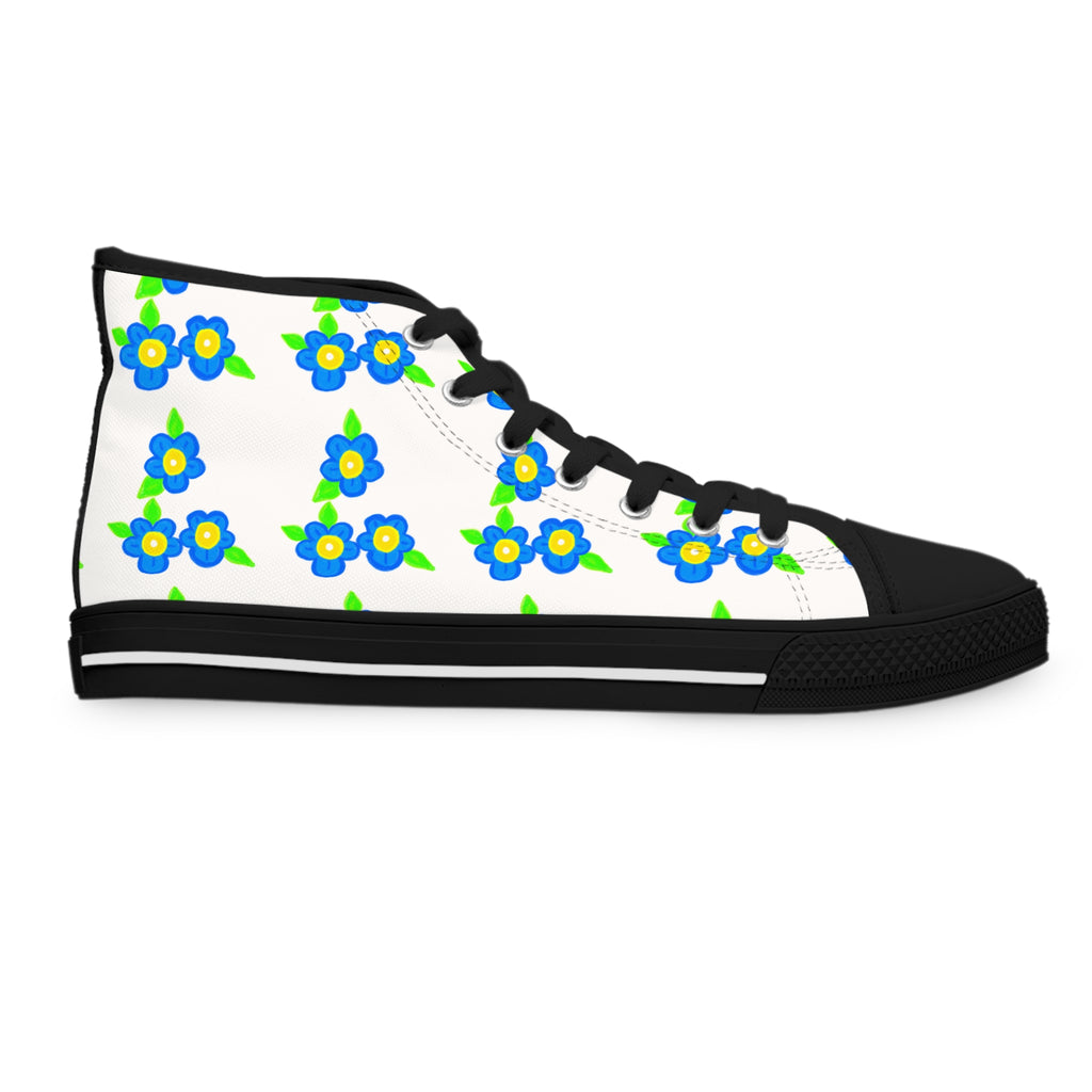 Women's High Top Sneakers — Blue & Green Floral Pattern