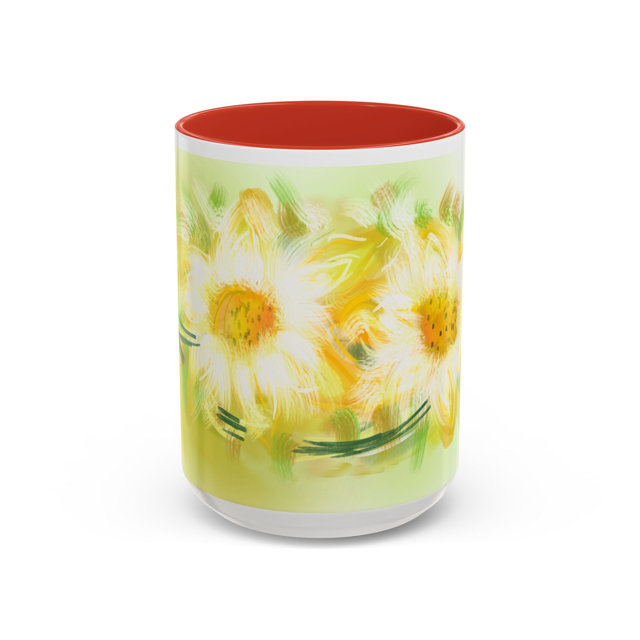 Sunlit Daisy Accent Coffee Mug — Yellow Floral 11/15oz