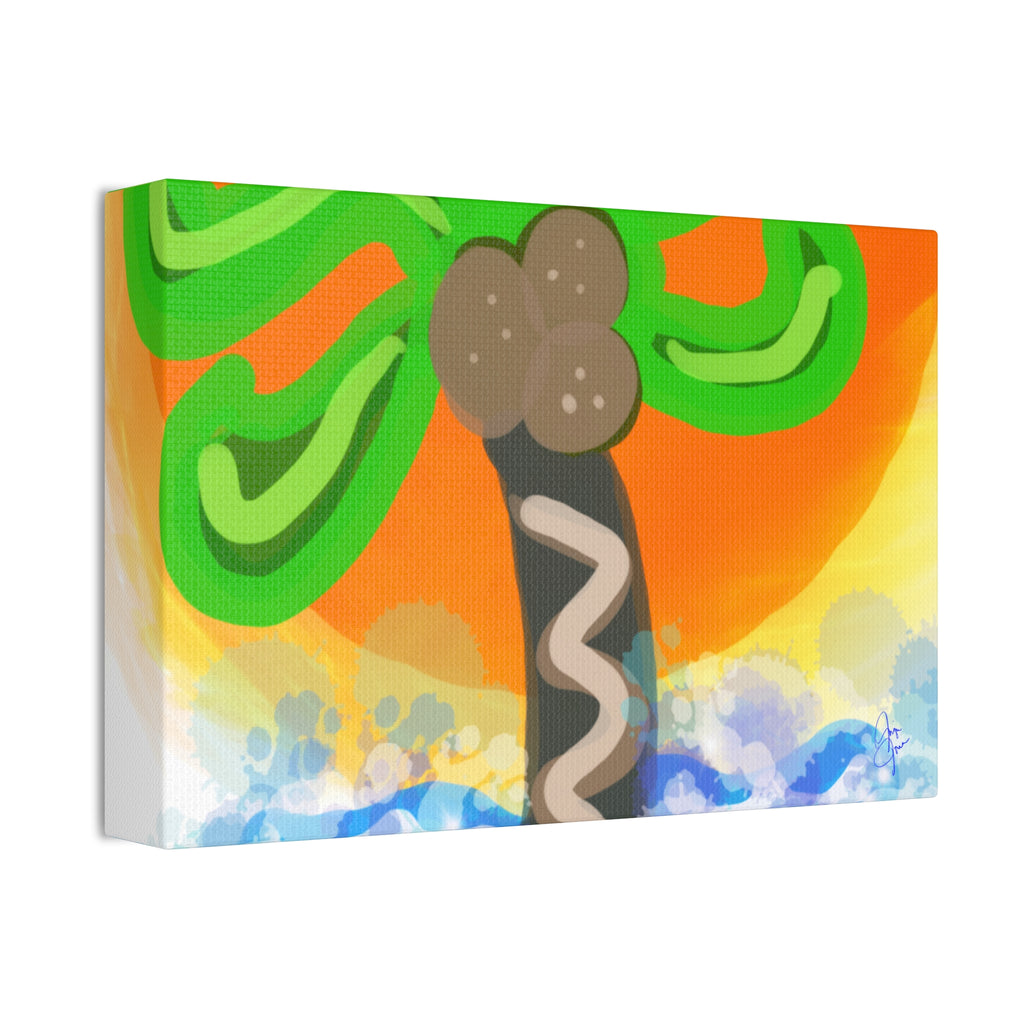 Palm Tree Sunset Canvas Print — Whimsical Tropical Wall Art