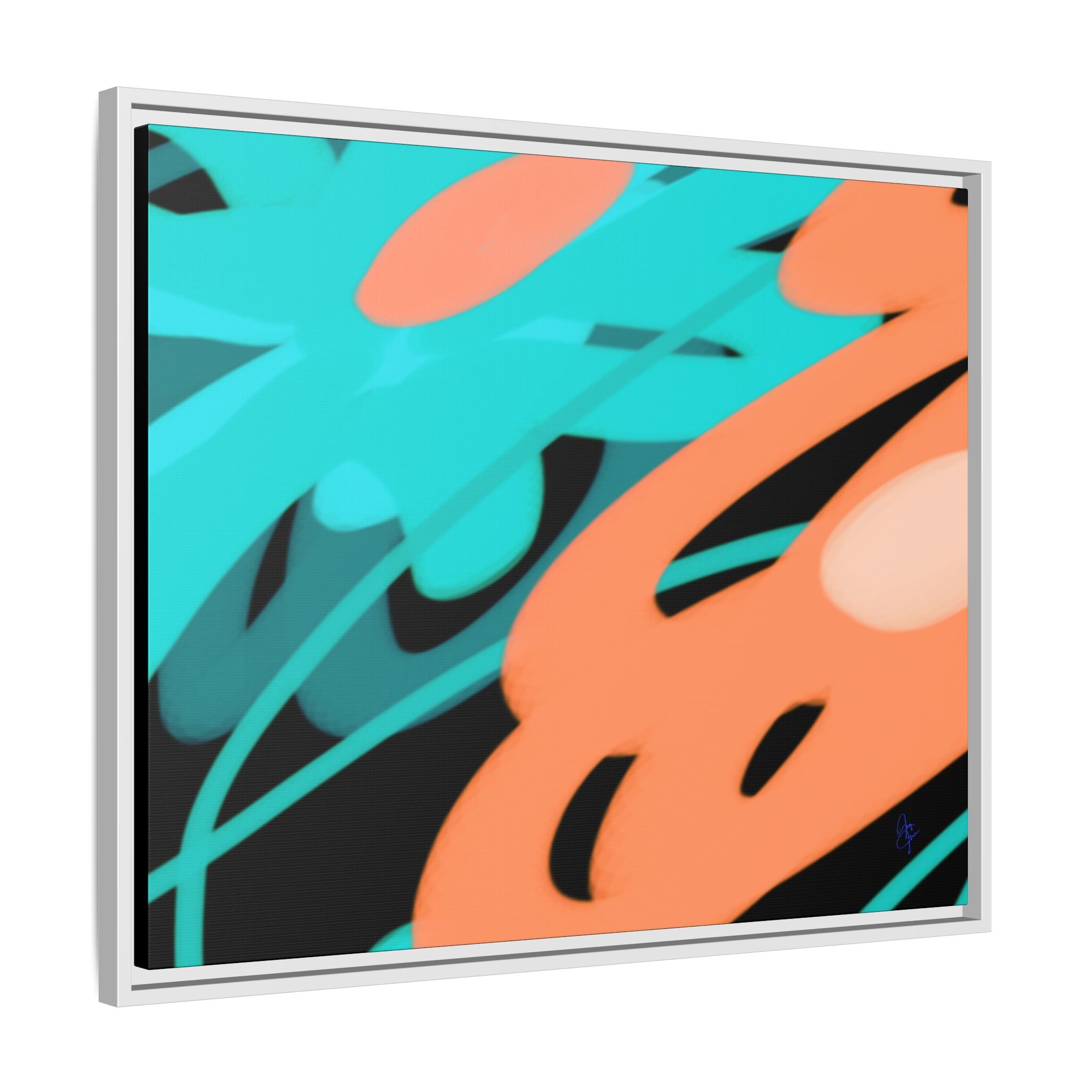 Abstract Teal & Coral Splash Framed Canvas