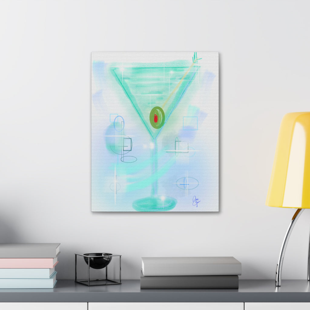 Martini Olive Canvas Print — Retro Cocktail Wall Art