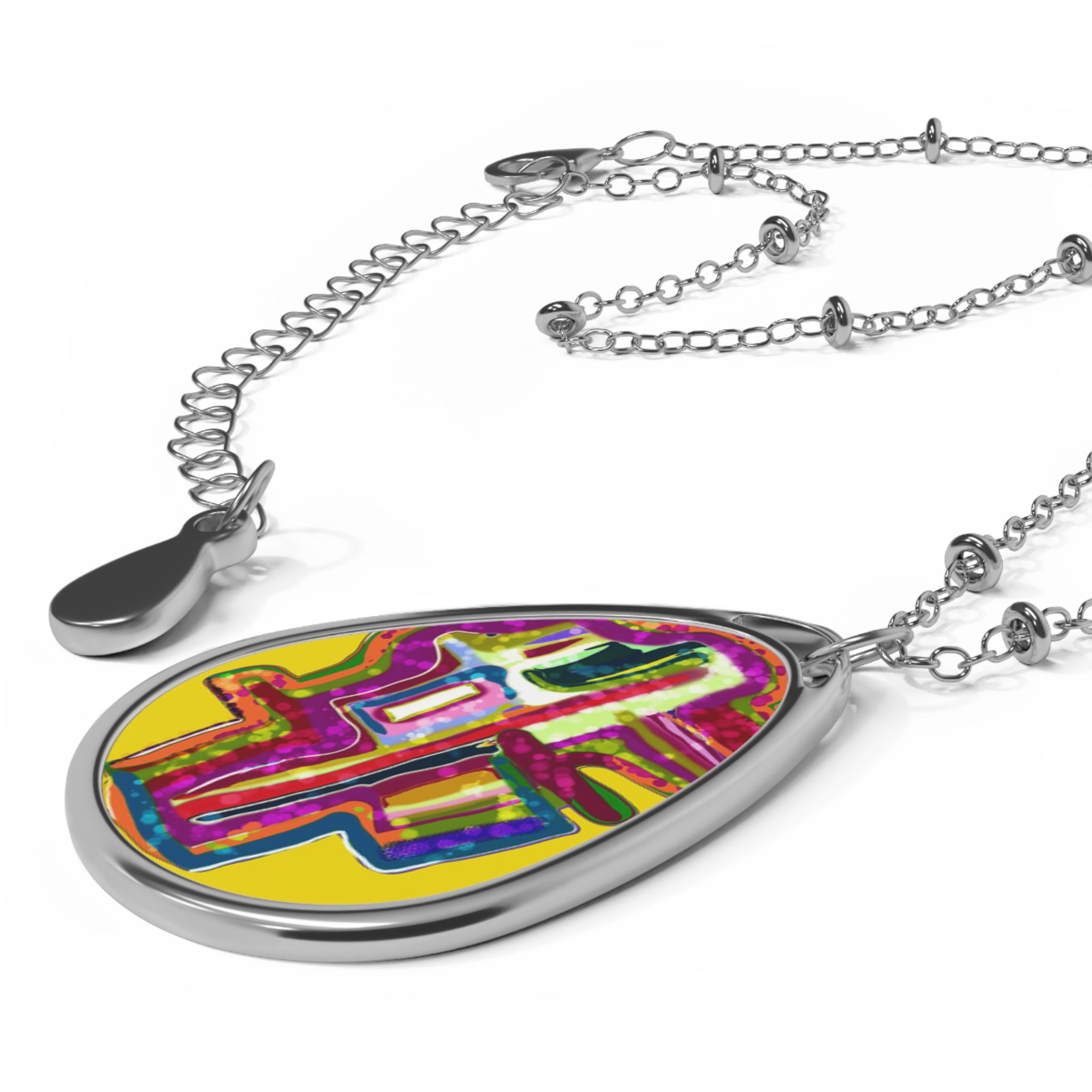 Abstract Color Cross Oval Necklace — Vibrant Artistic Pendant