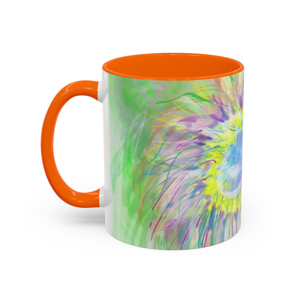 Colorful Sunflower Accent Coffee Mug — Pink Inner Artistic Floral Design (11/15 oz)