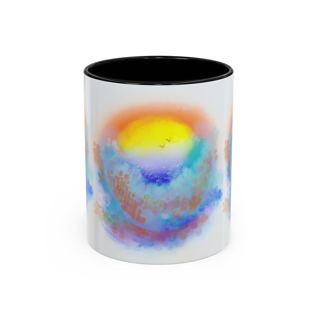 Sunrise Watercolor Accent Coffee Mug — Colorful Ocean Sunrise Art (11/15 oz)