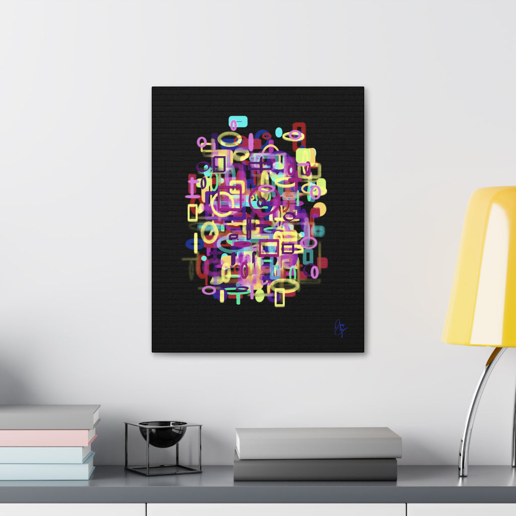 Abstract Neon Shapes Canvas Print — Colorful Geometric Wall Art on Black