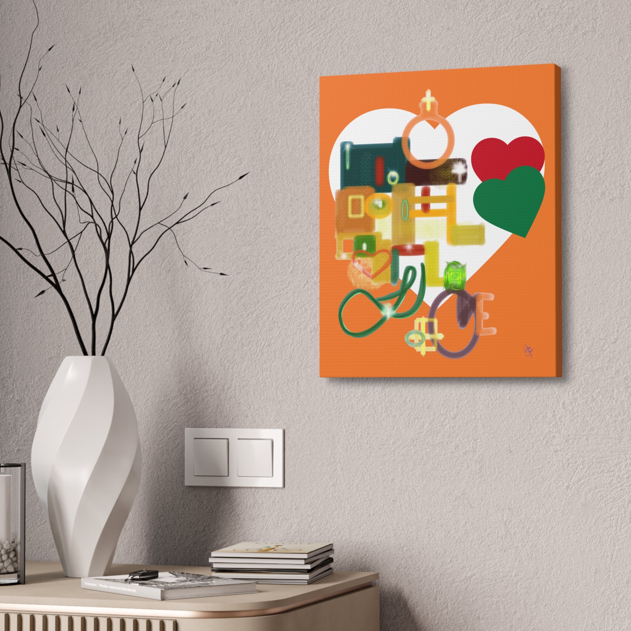 Abstract Heart Collage Canvas Art – Orange Love Wall Decor