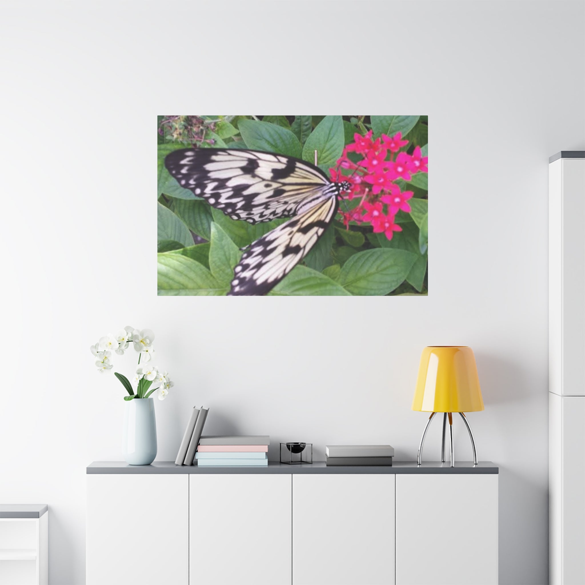 Butterfly on Pink Flower - Matte Stretched Canvas Wall Art, 1.25" Depth