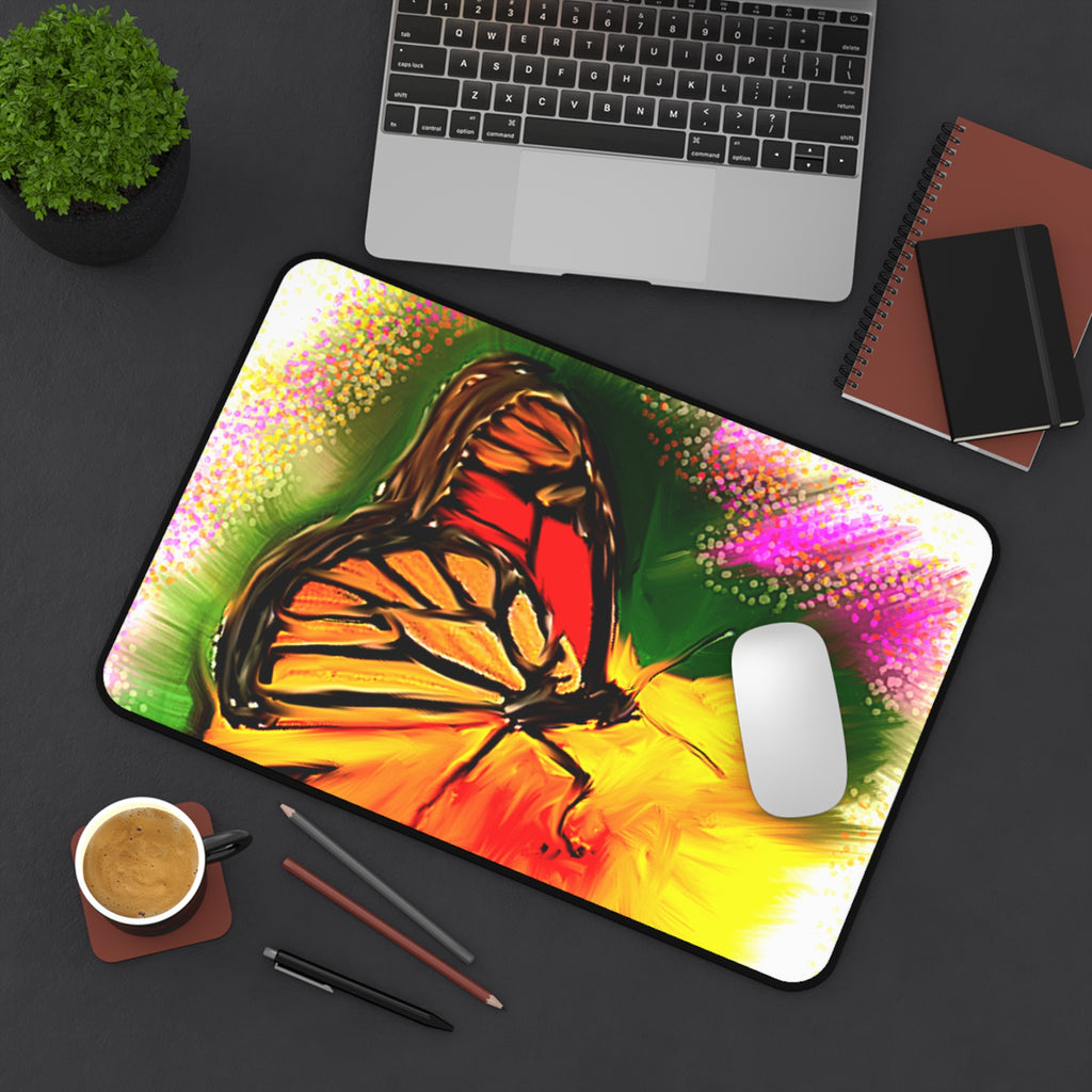 Butterfly Bloom Desk Mat — Colorful Monarch Mouse Pad for Office & Home