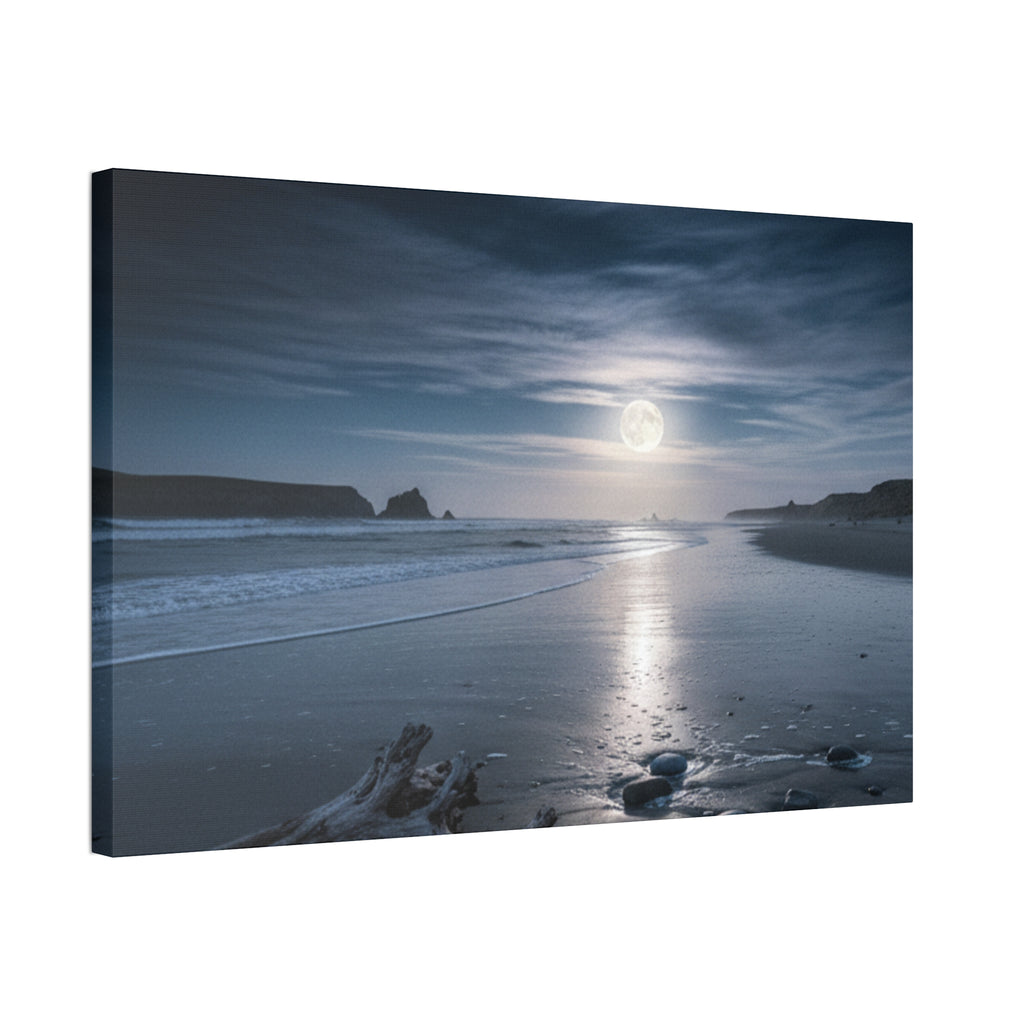 Moonlit Beach Canvas Wall Art — Tranquil Ocean Nightscape