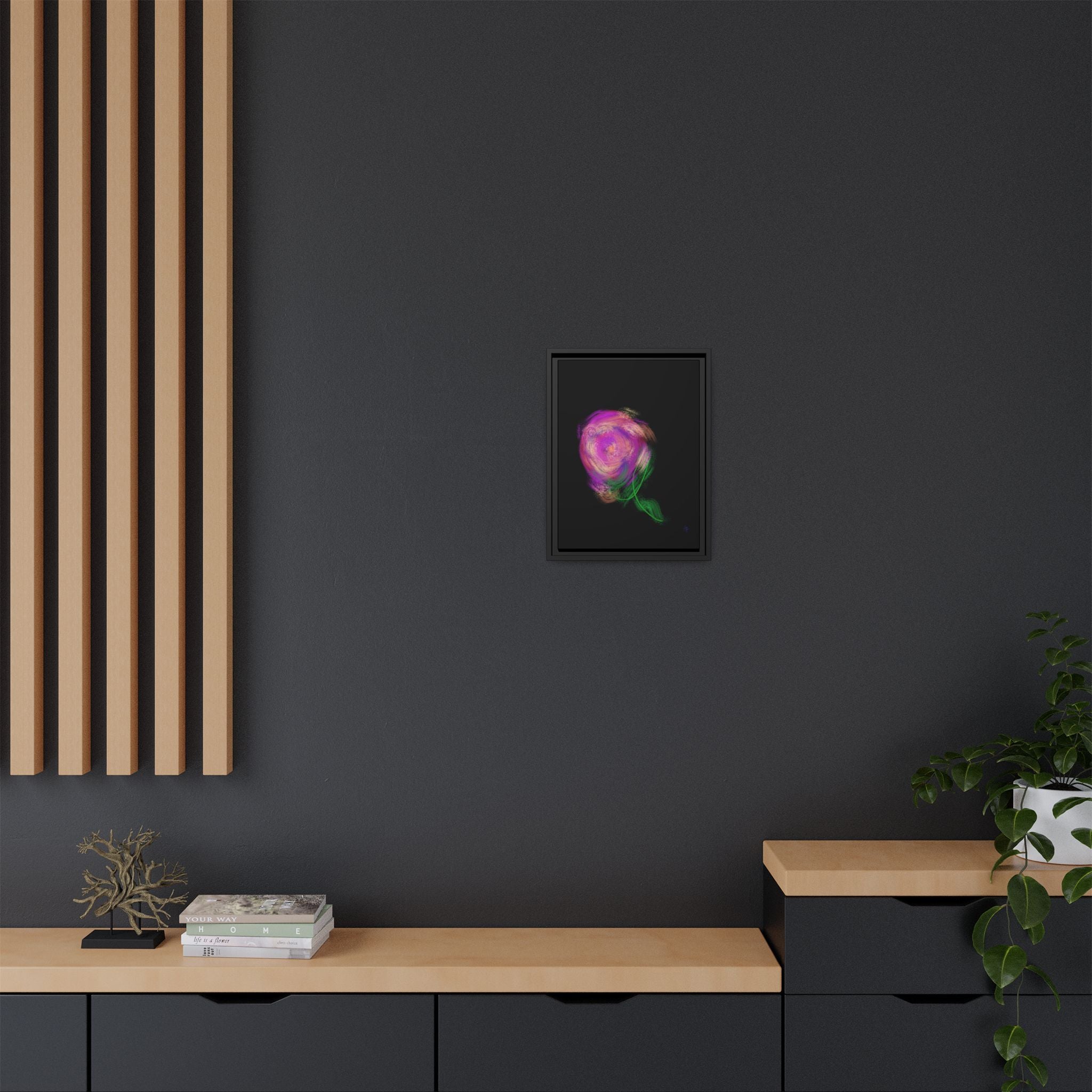Abstract Rose Swirl Matte Framed Canvas — Multicolor Floral Wall Art
