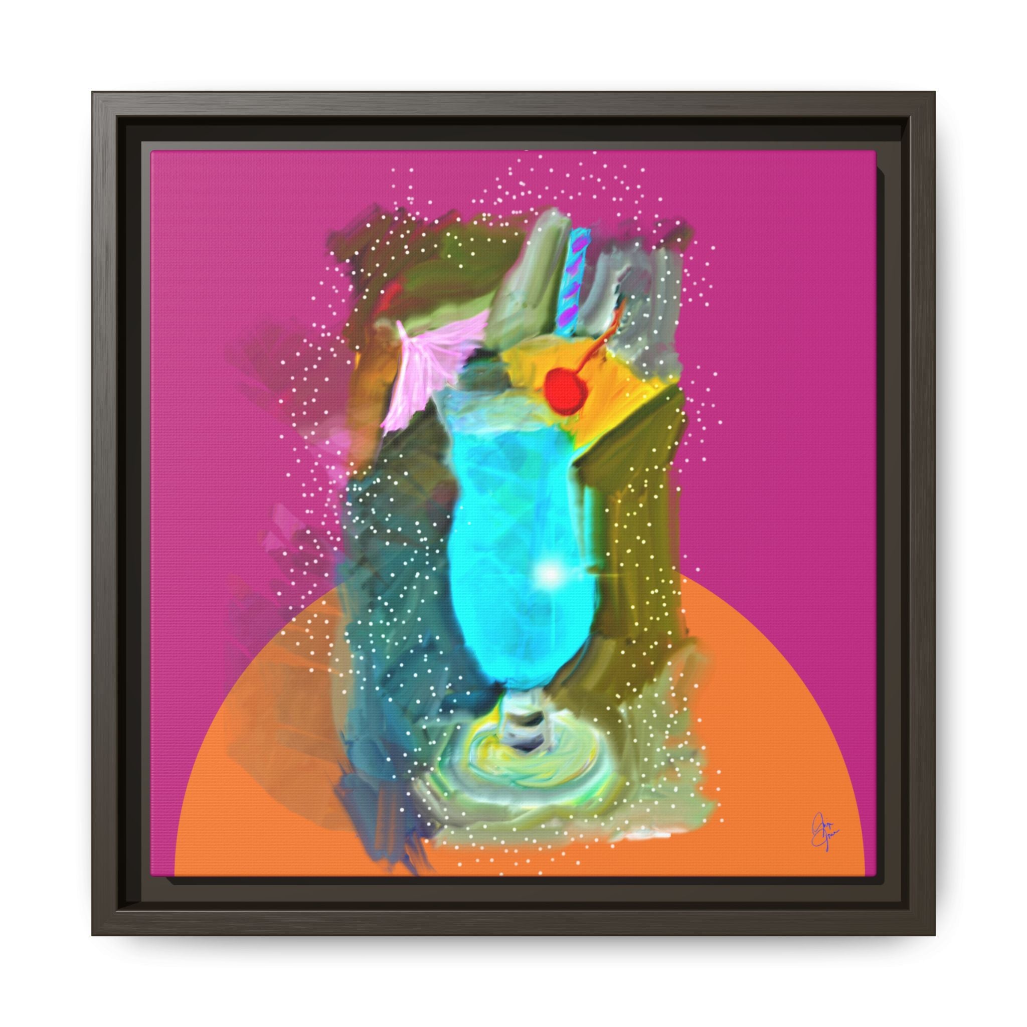 Tropical Blue Cocktail Canvas Print — Framed Matte Bar Art