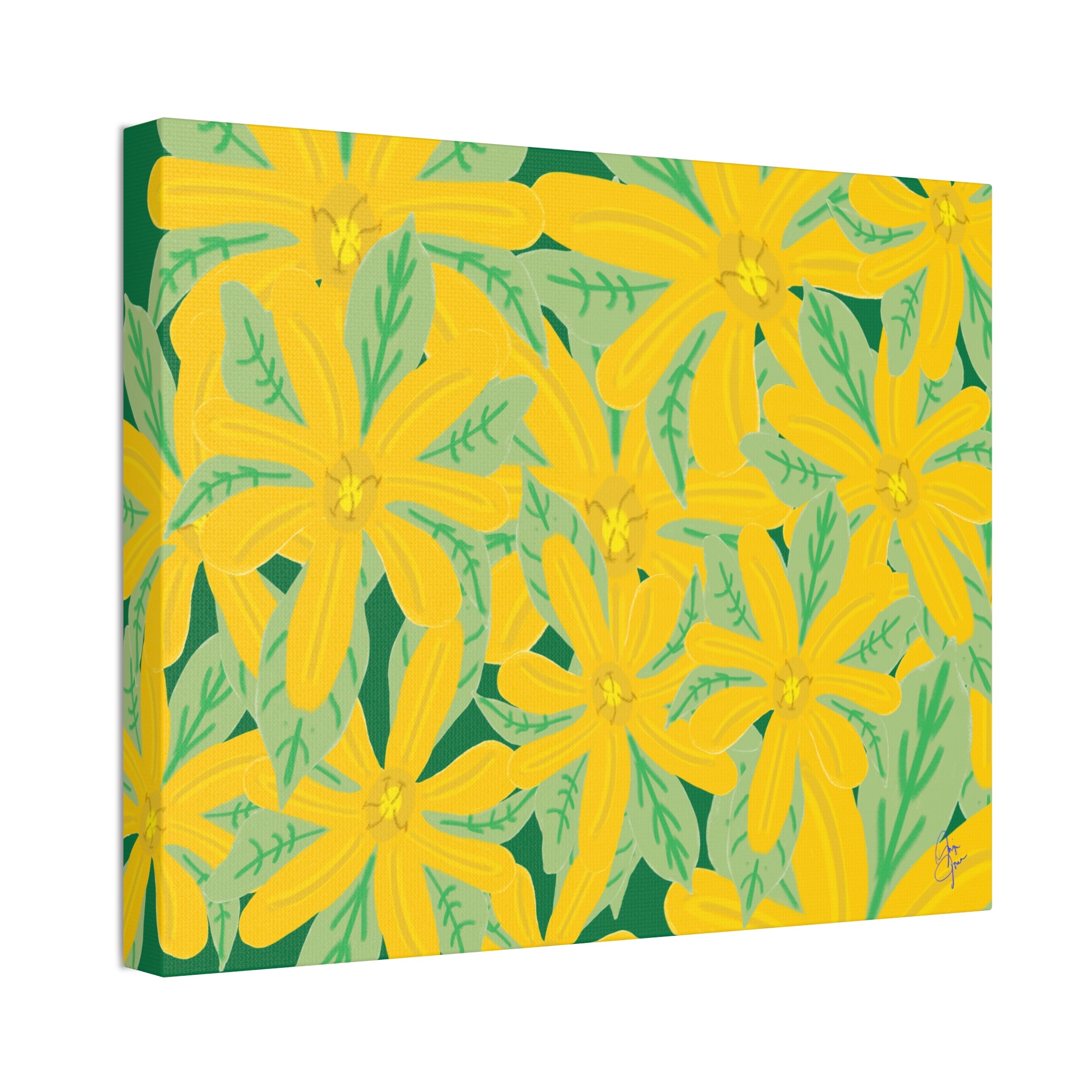 Yellow Daisy Canvas Wall Art — Bright Floral Stretched Canvas (1.5" Depth)