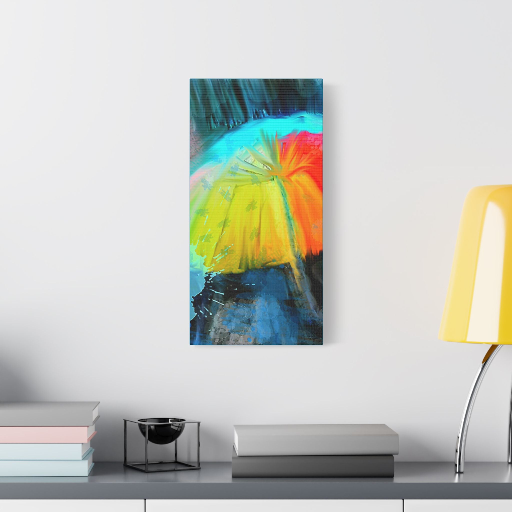 Abstract Rainbow Umbrella Canvas Print — Bright Colorful Satin-Stretched Wall Art