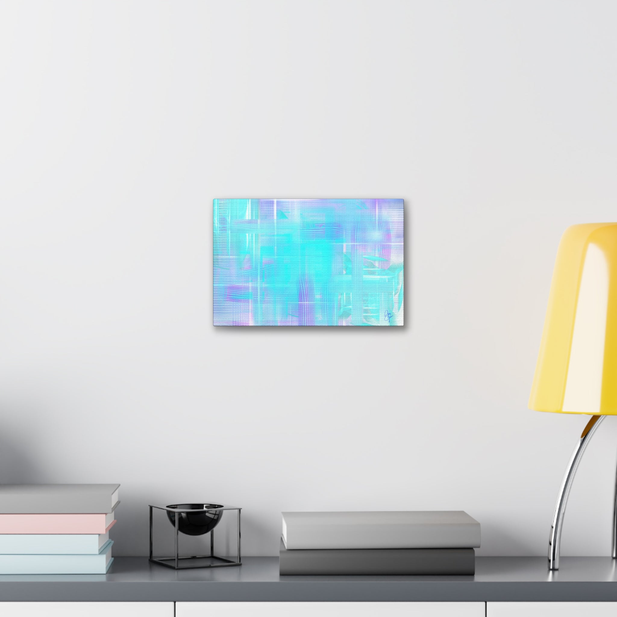 Abstract Aqua Pastel Canvas Art - Turquoise & Lavender Modern Wall Decor (1.5" Stretched)