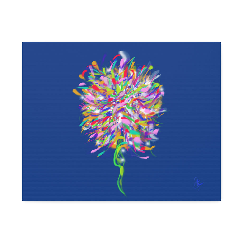 Abstract Floral Burst Canvas Print — Colorful Flower Wall Art on Deep Blue