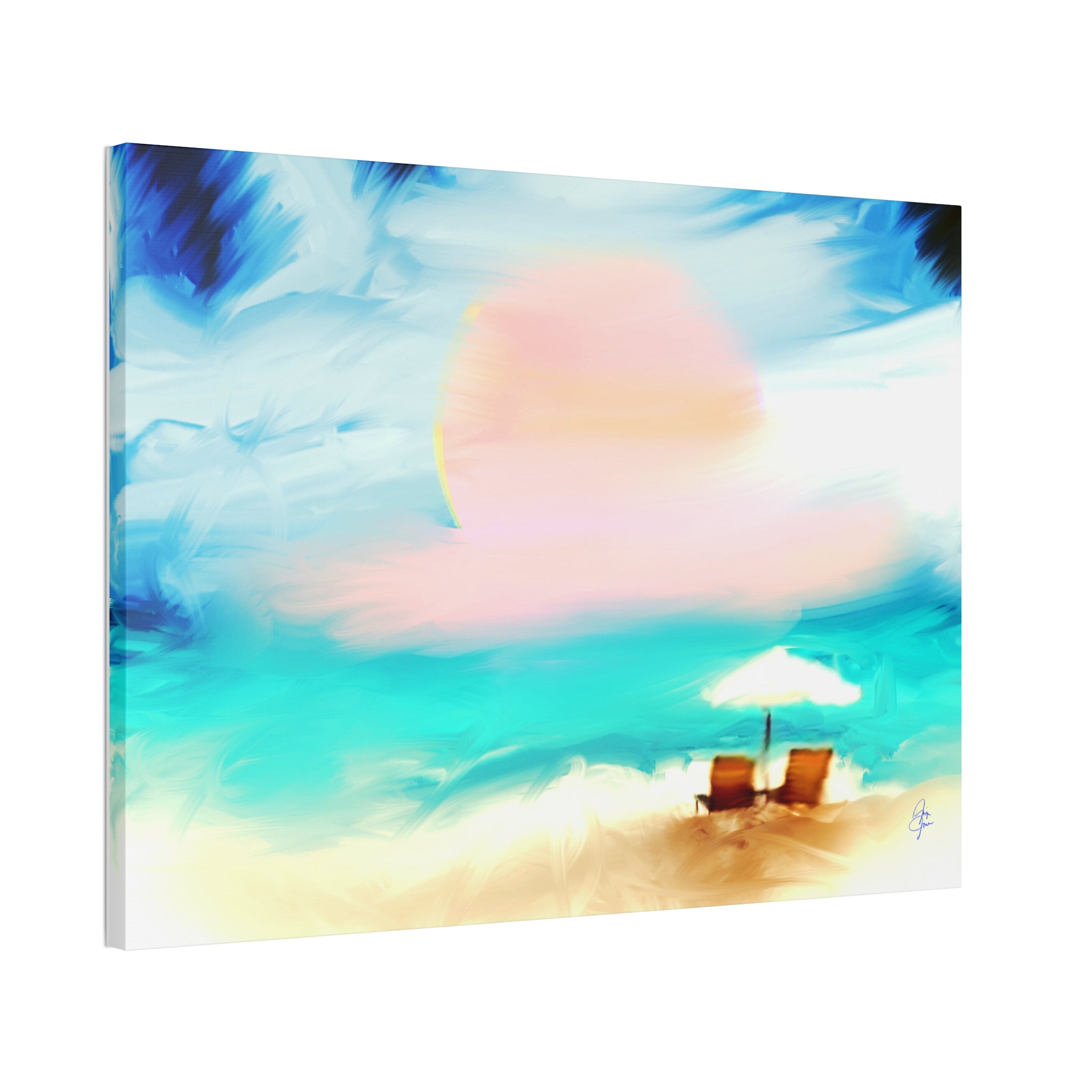 Beach Sunset Canvas Wall Art — Tropical Chairs & Umbrella Stretched Canvas
