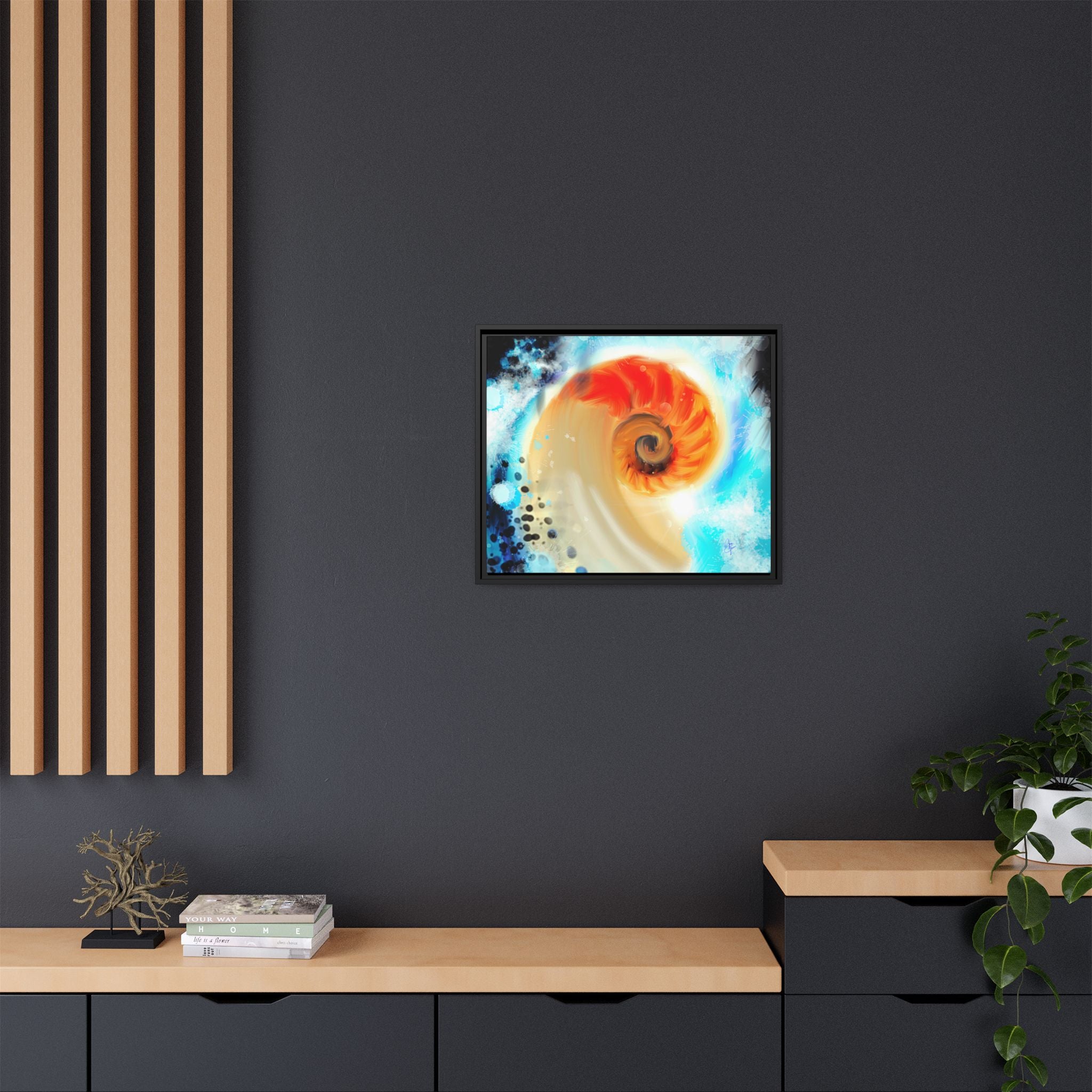 Framed Abstract Spiral Canvas Art — Vibrant Nautical Wave Print