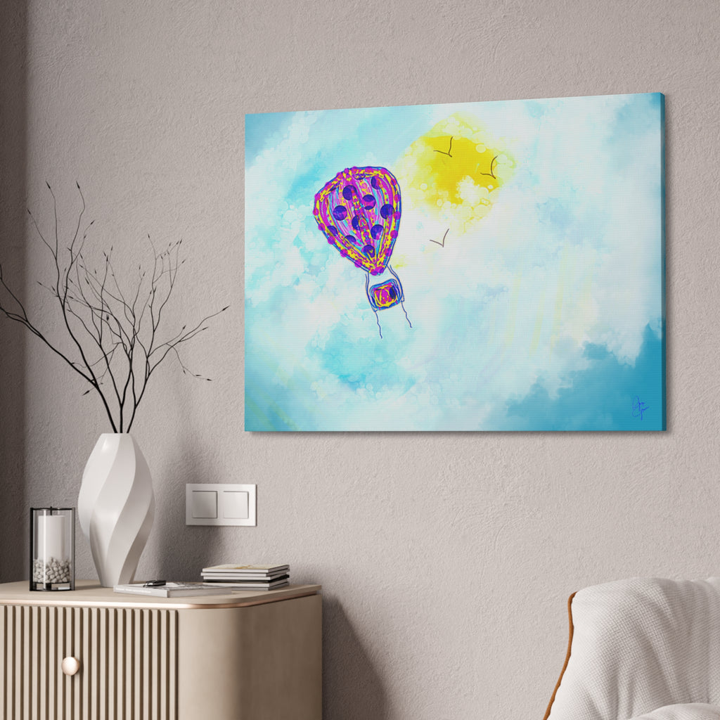 Hot Air Balloon Canvas Art – Whimsical Sunshine Nursery Wall Décor (Stretched Canvas)