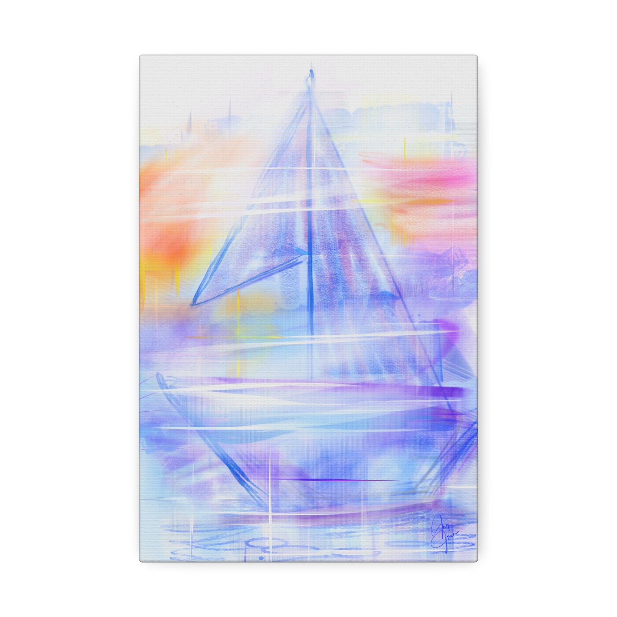 Sailboat Serenity Canvas Print — Pastel Abstract Nautical Wall Art, Stretched 1.5"