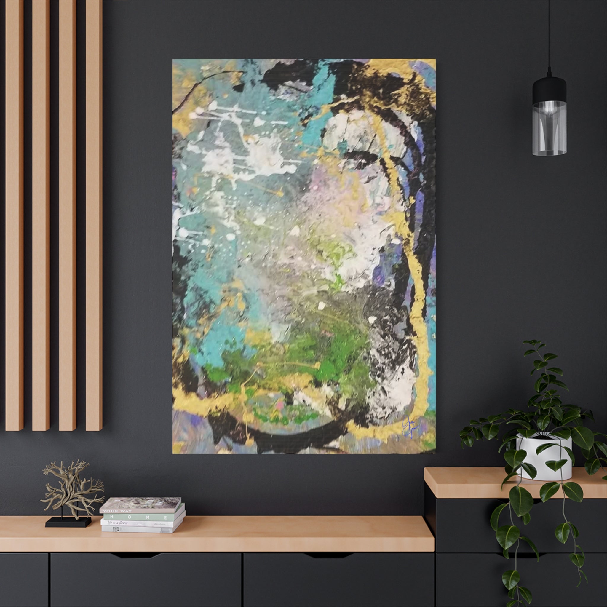 Abstract Green & Teal Matte Canvas Wall Art — Stretched 1.25"