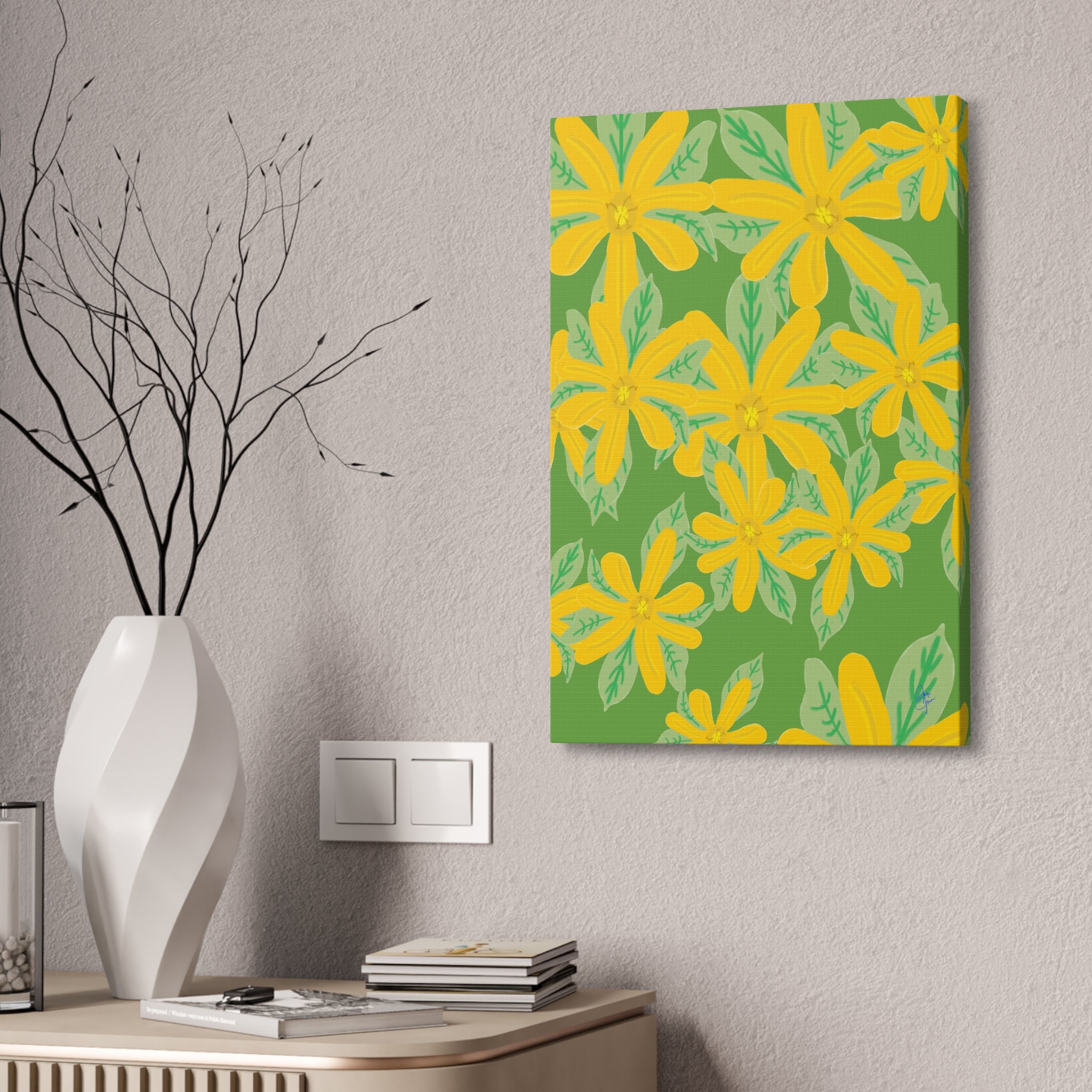 Yellow Daisy Canvas Wall Art — Bright Floral Stretched Canvas (1.5" Depth)