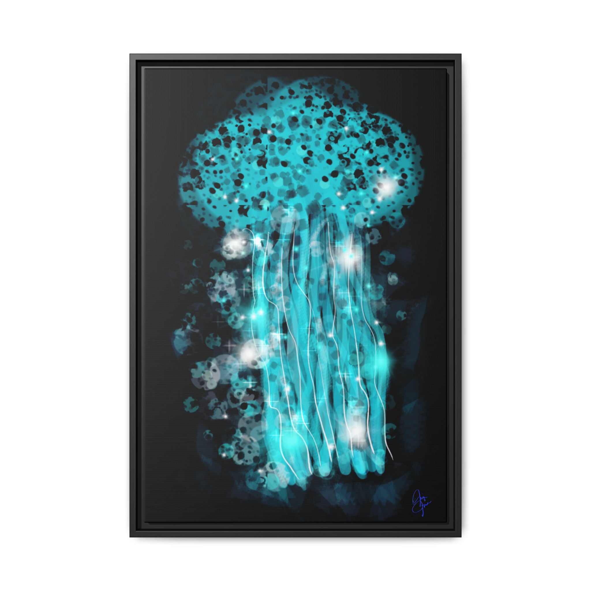 Glowing Jellyfish Art Print — Framed Matte Canvas