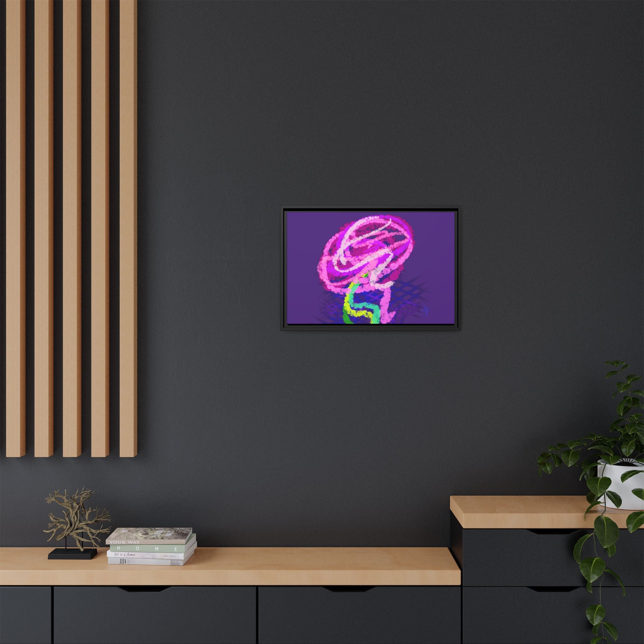 Framed Matte Canvas - Neon Rose Abstract Wall Art