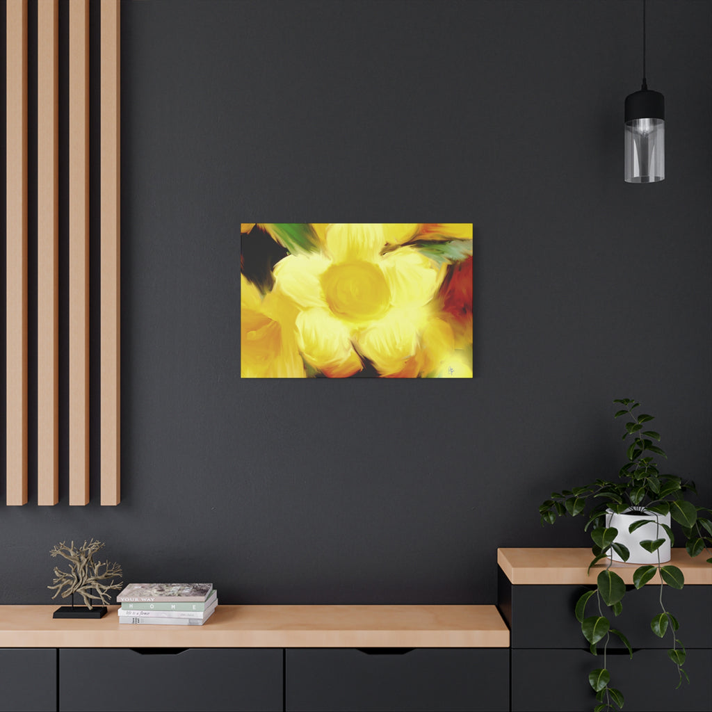 Yellow Floral Canvas Wall Art – Bright Sunflower-Style Painting, Matte Stretched Print