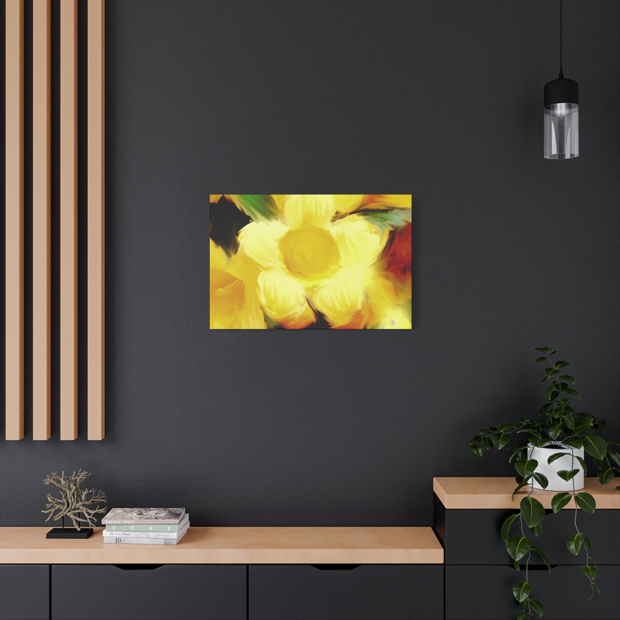 Yellow Floral Canvas Wall Art – Bright Sunflower-Style Painting, Matte Stretched Print