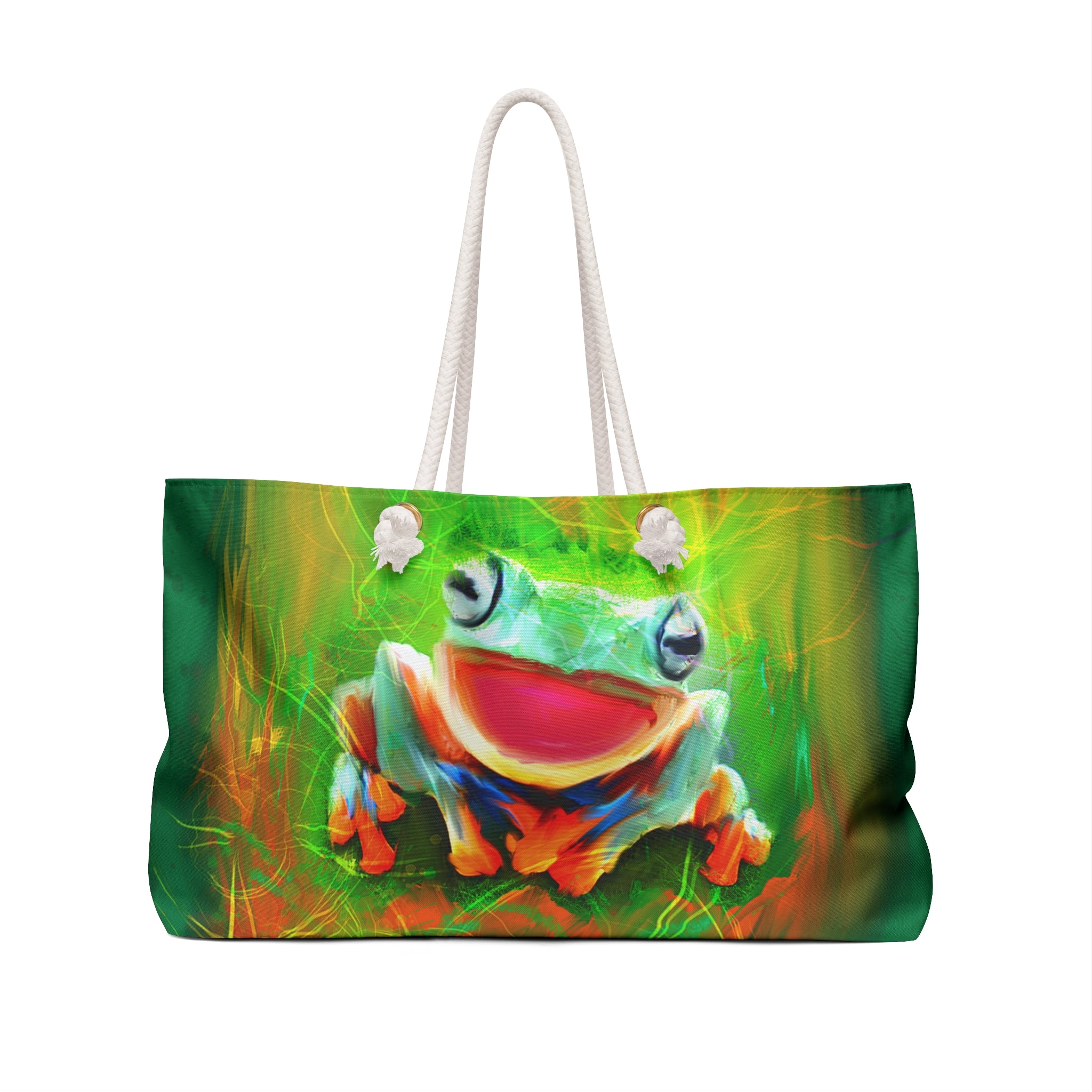 Colorful Frog Weekender Bag — Vibrant Tropical Travel Tote