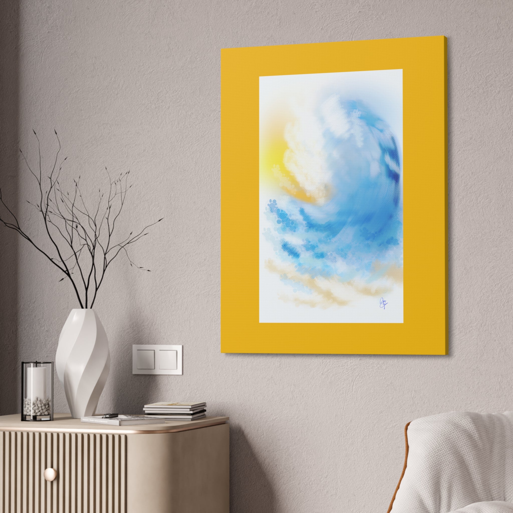 Ocean Wave Canvas Print — Sunlit Blue Seascape Stretched Canvas