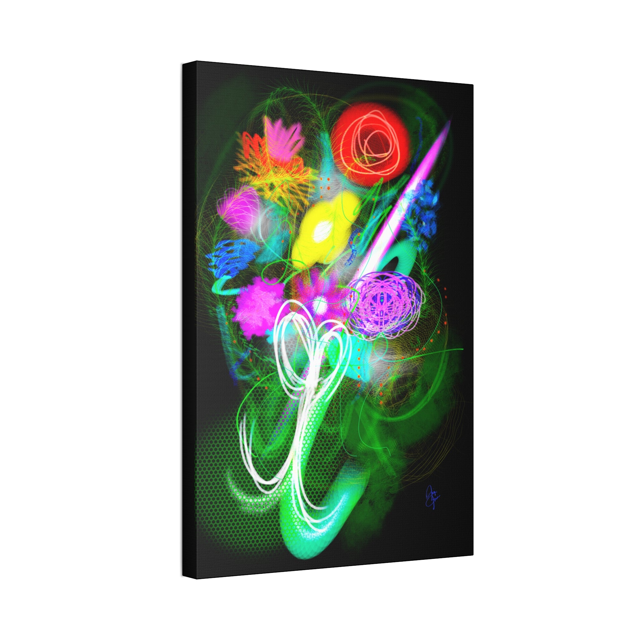 Neon Floral Abstract Canvas Print — Vibrant Glow Wall Art