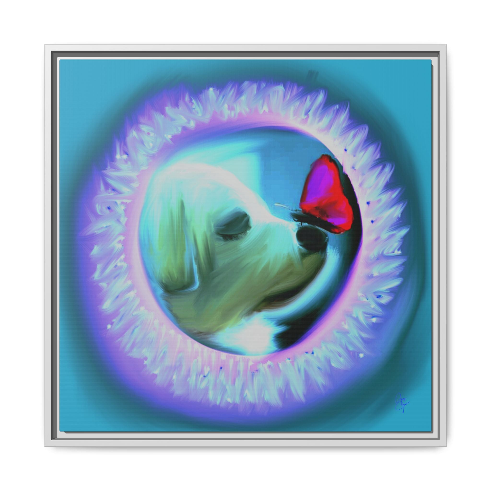 Framed Matte Canvas - Puppy with Butterfly Pop Art