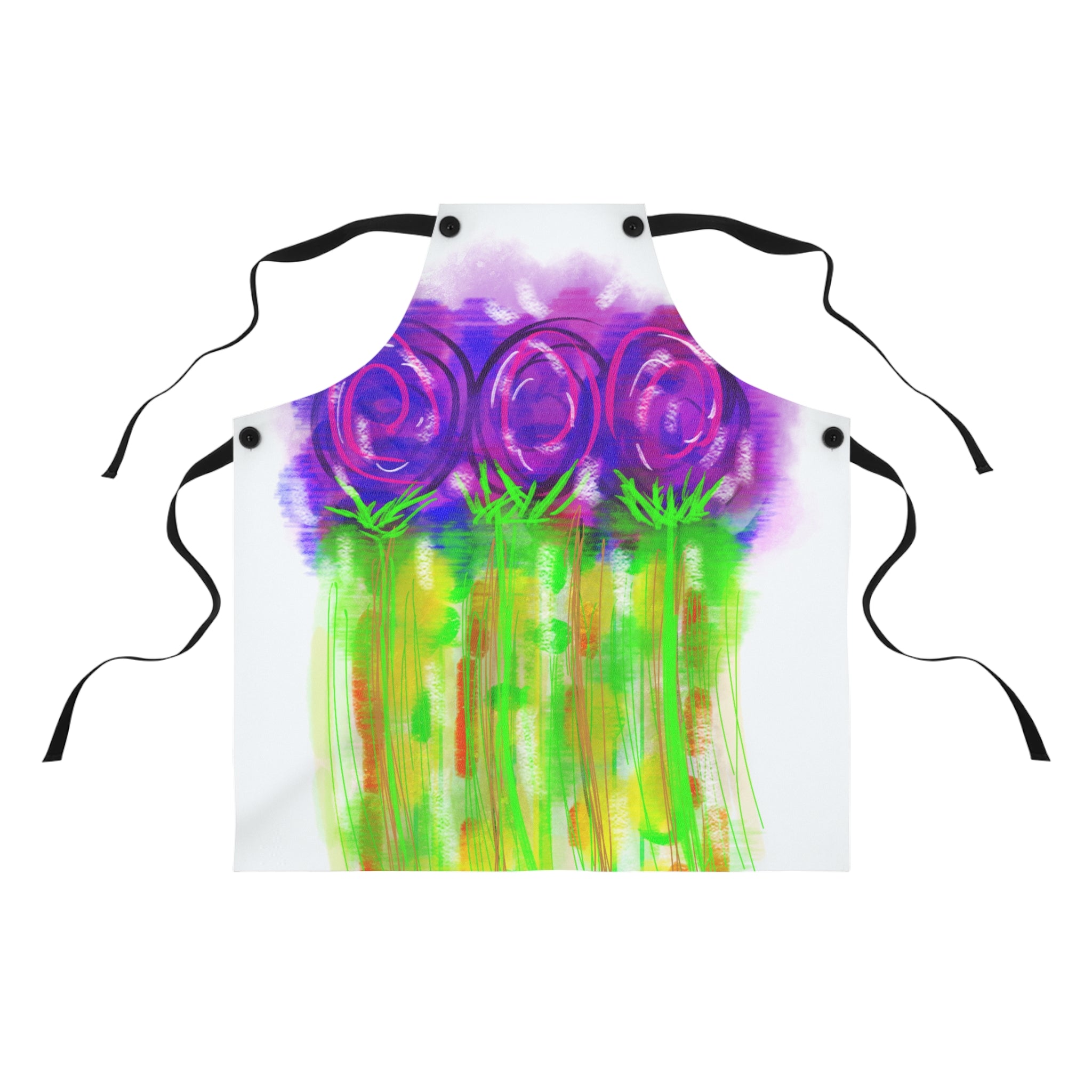 Floral Watercolor Apron – Purple Rose Bouquet Kitchen Apron