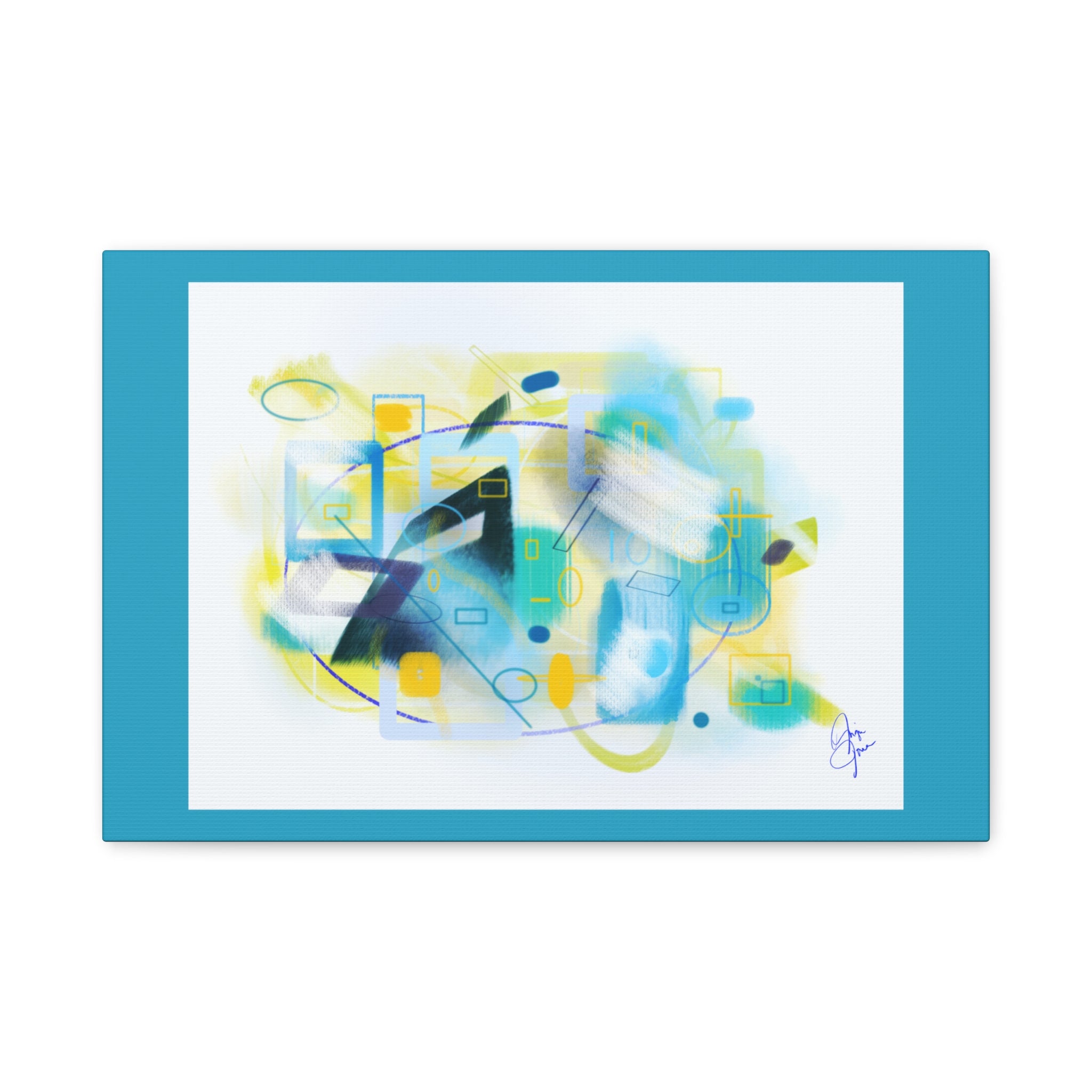 Abstract Blue & Yellow Geometry Canvas Print — Modern Stretched Wall Art