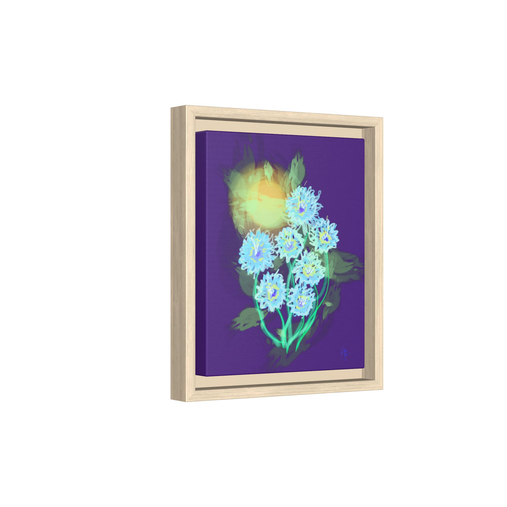 Framed Floral Canvas Art — Blue & Yellow Abstract Bouquet (Matte)