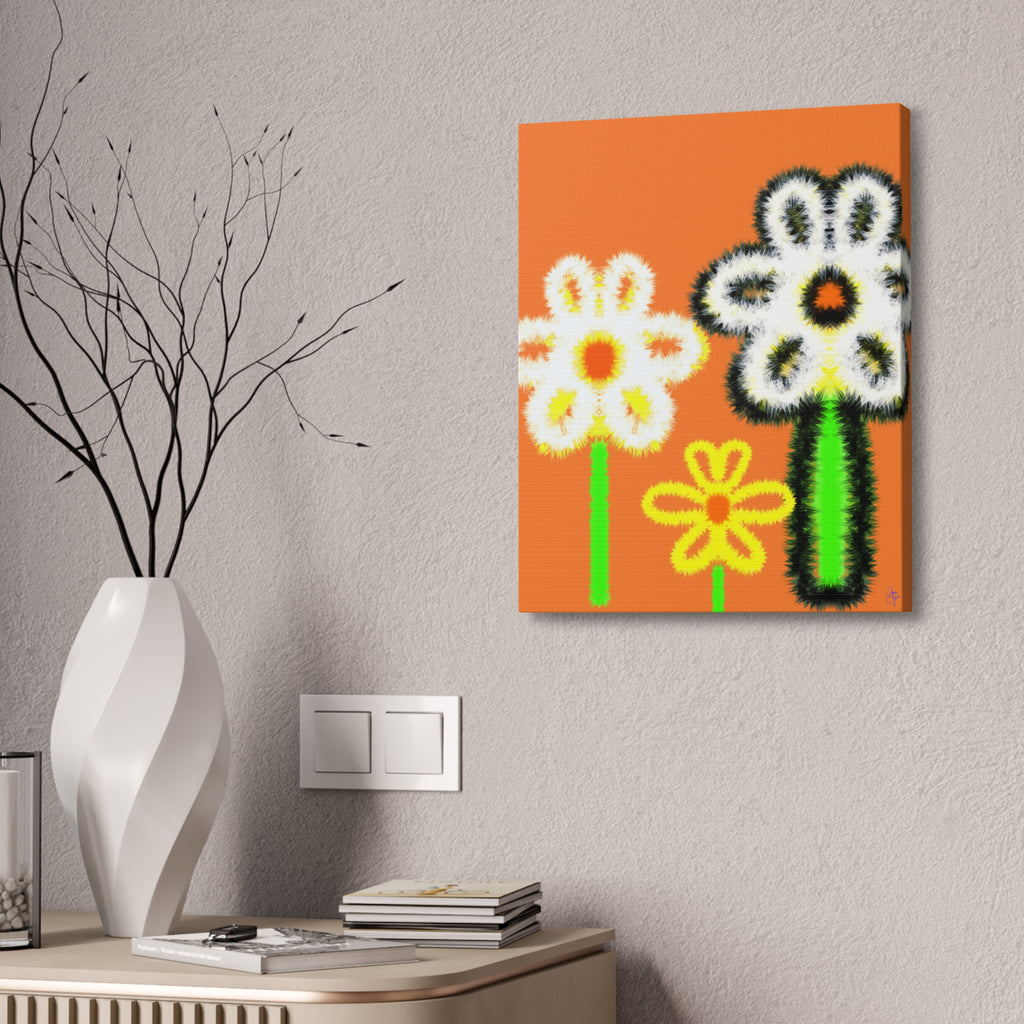 Bright Fuzzy Daisies Canvas Art — Yellow Floral Wall Decor, Stretched 1.5"