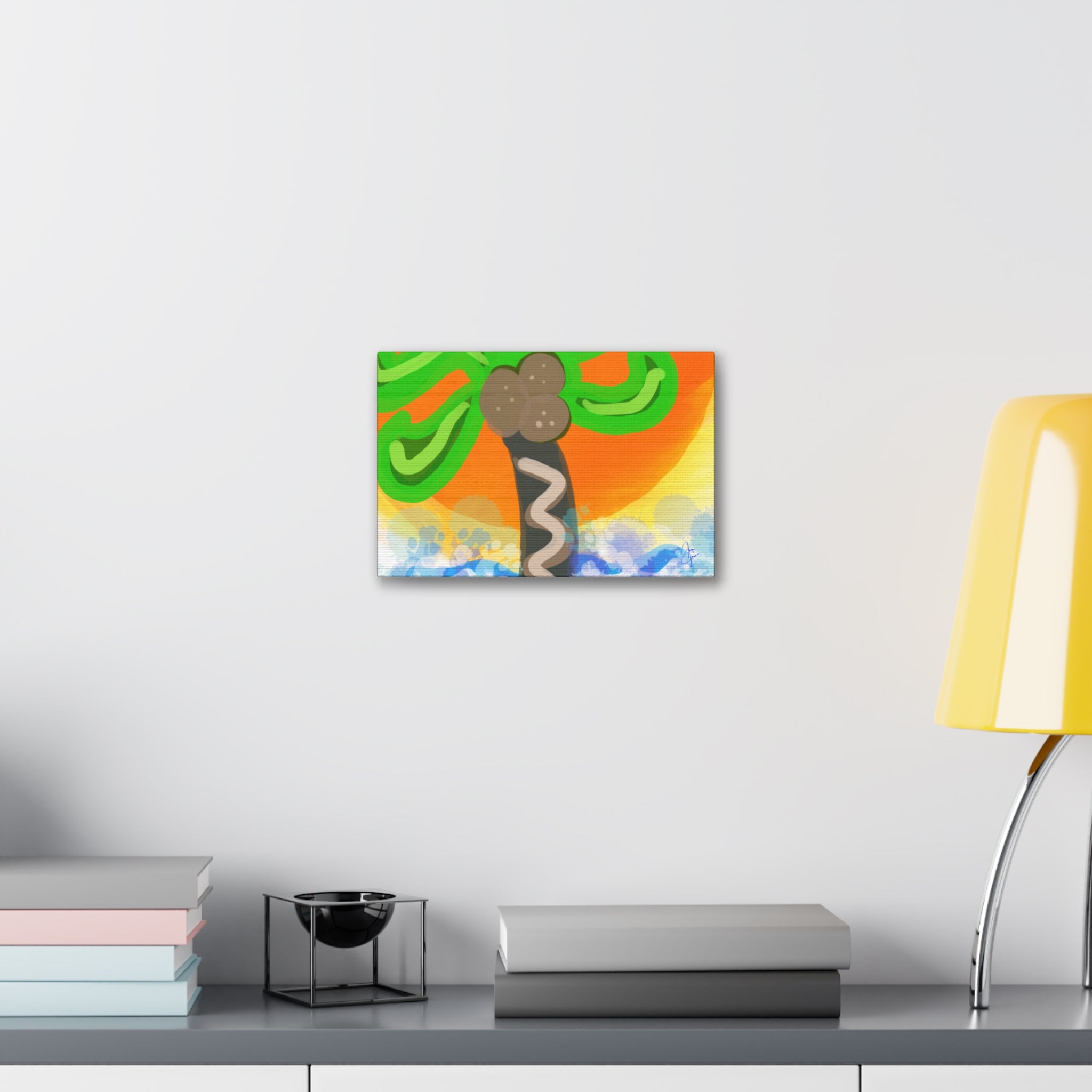 Palm Tree Sunset Canvas Print — Whimsical Tropical Wall Art