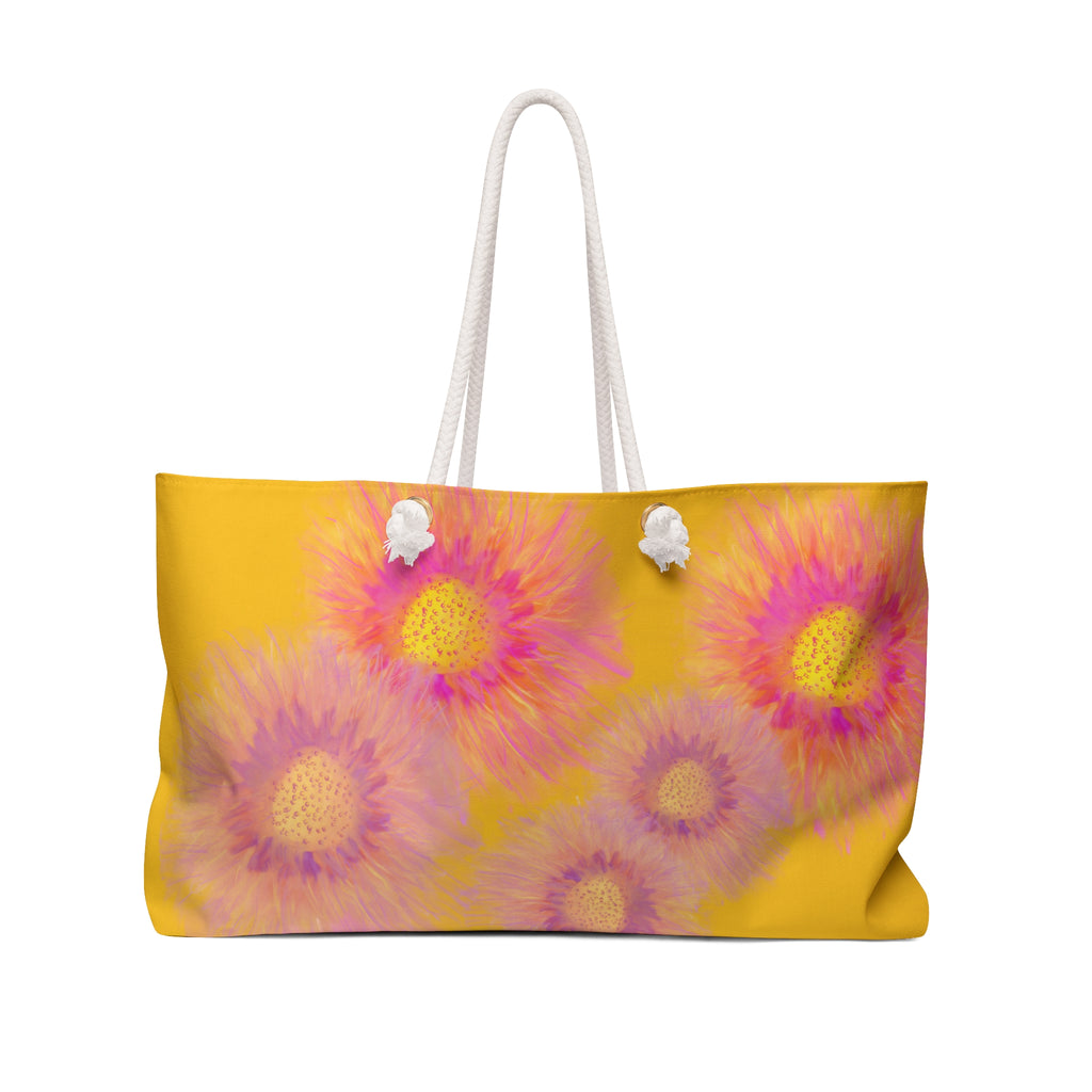 Sunburst Floral Weekender Bag — Pink & Yellow Boho Tote for Travel