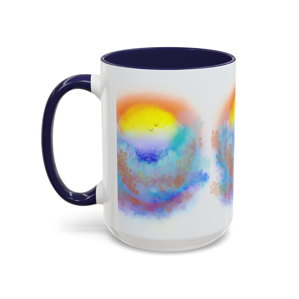 Sunrise Watercolor Accent Coffee Mug — Colorful Ocean Sunrise Art (11/15 oz)