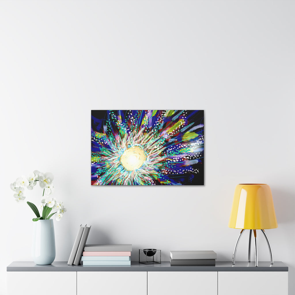 Abstract Cosmic Burst Canvas Wall Art — Colorful Sunflower Explosion on Black