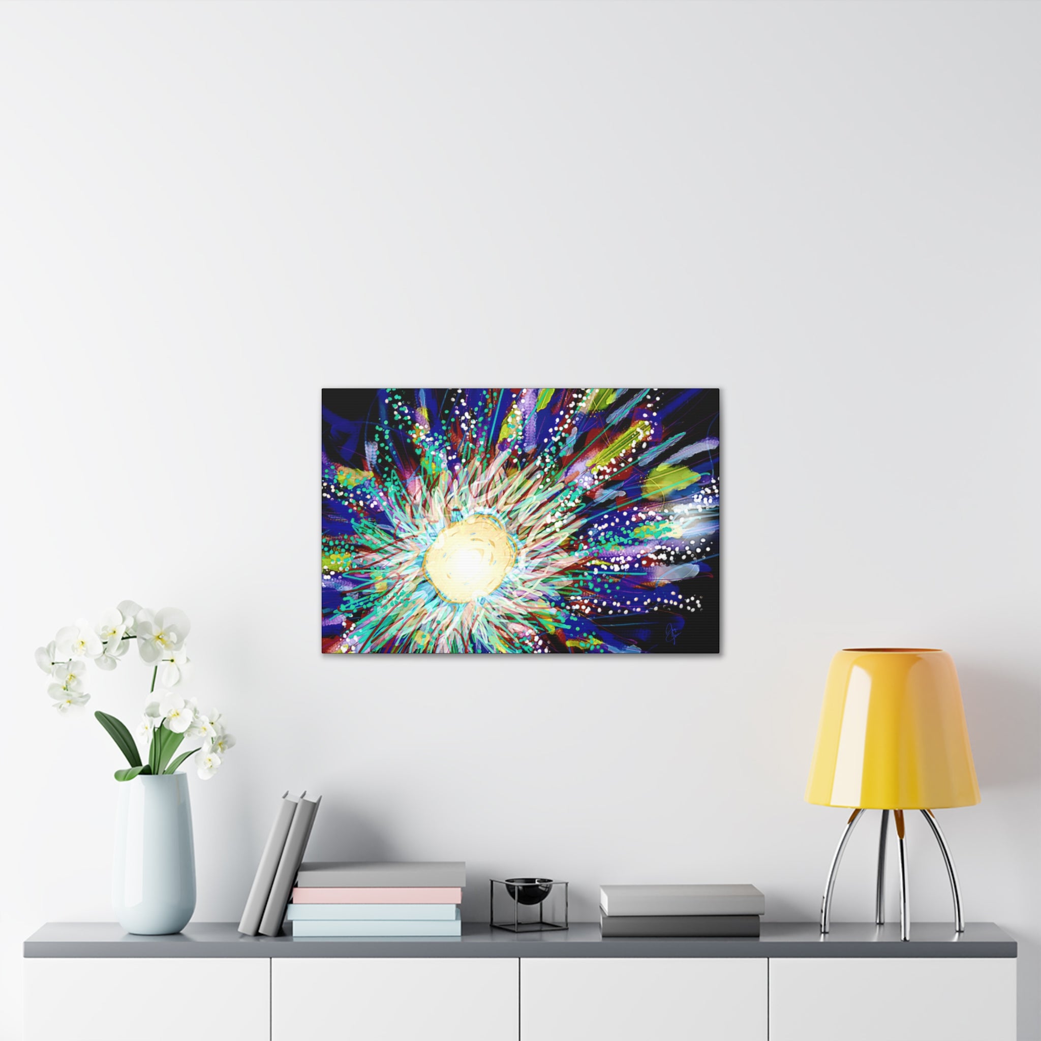 Abstract Cosmic Burst Canvas Wall Art — Colorful Sunflower Explosion on Black