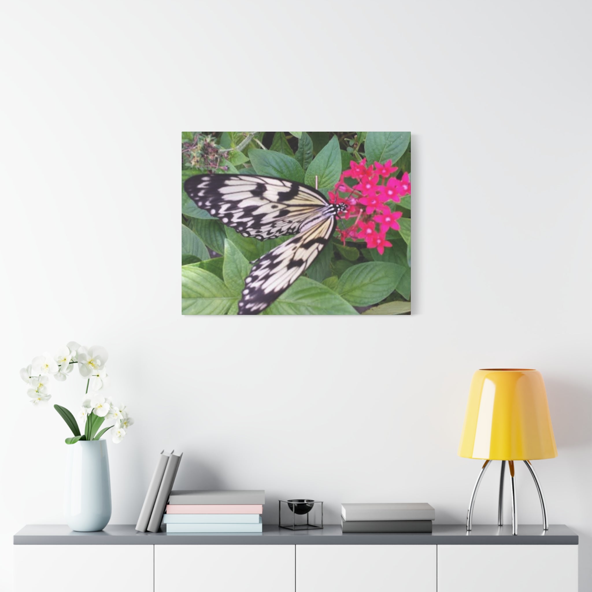 Butterfly on Pink Flower - Matte Stretched Canvas Wall Art, 1.25" Depth