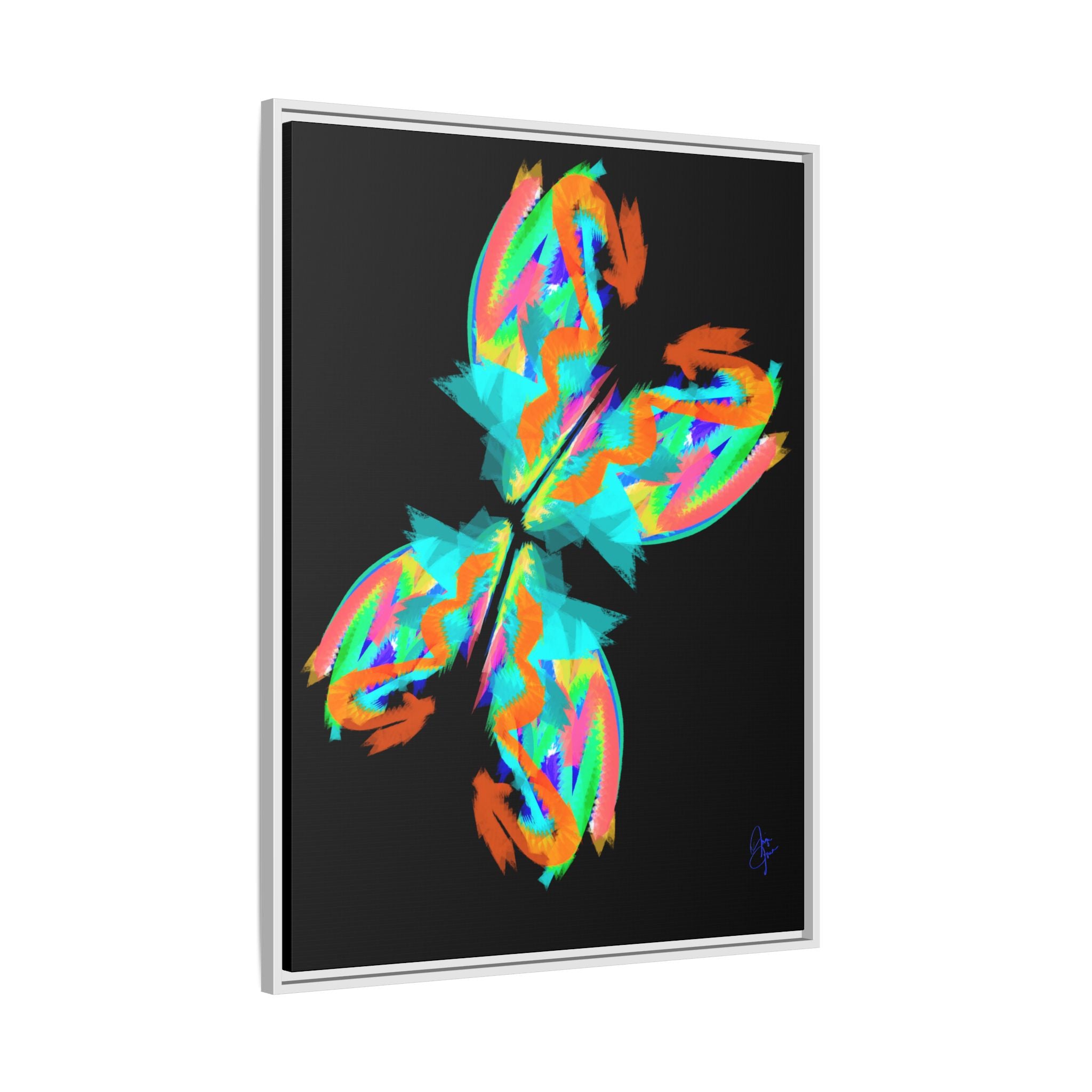 Framed Matte Canvas — Neon Abstract Butterfly Wall Art