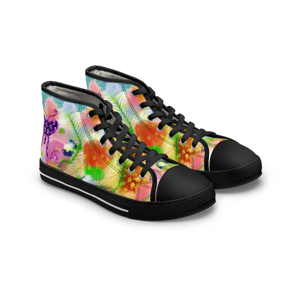 Floral Watercolor High Top Sneakers — Women's Colorful Garden Print Shoes