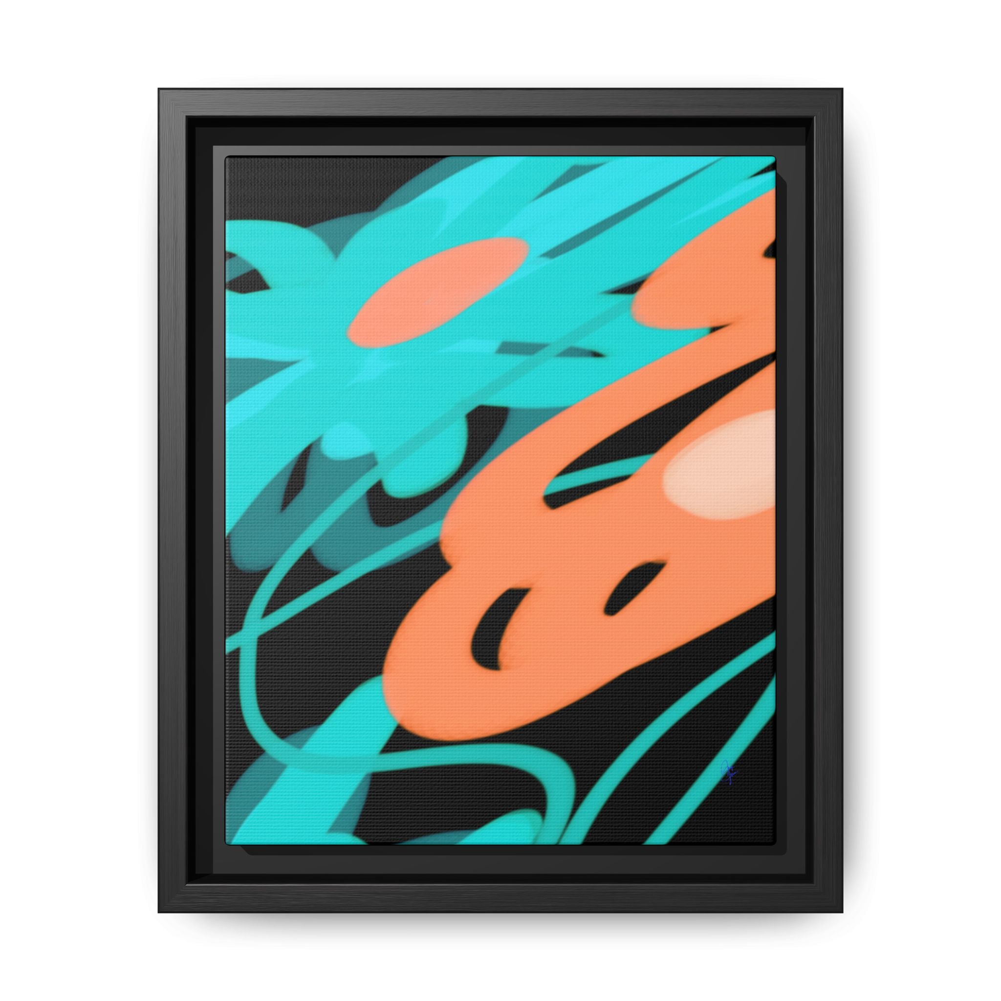 Abstract Teal & Coral Splash Framed Canvas